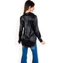 Black Small Women's Satin Button-Up Blouse with Collared Neck and Long Sleeves