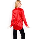 Red Medium Women's Satin Button-Up Blouse with Collared Neck and Long Sleeves