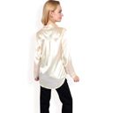 Beige Small Women's Satin Button-Up Blouse with Collared Neck and Long Sleeves