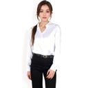 White XL Women's Satin Button-Up Blouse with Collared Neck and Long Sleeves