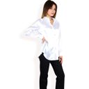 White XL Women's Satin Button-Up Blouse with Collared Neck and Long Sleeves