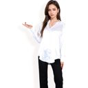 White XL Women's Satin Button-Up Blouse with Collared Neck and Long Sleeves