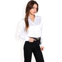 White XL Women's Satin Button-Up Blouse with Collared Neck and Long Sleeves