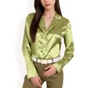  Women's Satin Button-Up Shirt with Collar and Flared Cuffs