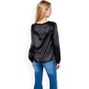 Black Large Women's Satin Blouse with Keyhole Neckline and Long Sleeves