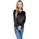 Black Large Women's Satin Blouse with Keyhole Neckline and Long Sleeves