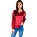 Red Large Women's Satin Blouse with Keyhole Neckline and Long Sleeves