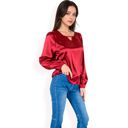 Red Large Women's Satin Blouse with Keyhole Neckline and Long Sleeves