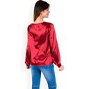 Red Large Women's Satin Blouse with Keyhole Neckline and Long Sleeves