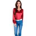 Red Large Women's Satin Blouse with Keyhole Neckline and Long Sleeves