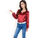 Red Large Women's Satin Blouse with Keyhole Neckline and Long Sleeves