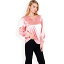 Pink Large Women's Satin Blouse with Keyhole Neckline and Long Sleeves