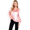 Pink Large Women's Satin Blouse with Keyhole Neckline and Long Sleeves