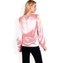 Pink Large Women's Satin Blouse with Keyhole Neckline and Long Sleeves