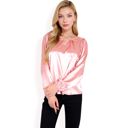 Pink Large Women's Satin Blouse with Keyhole Neckline and Long Sleeves