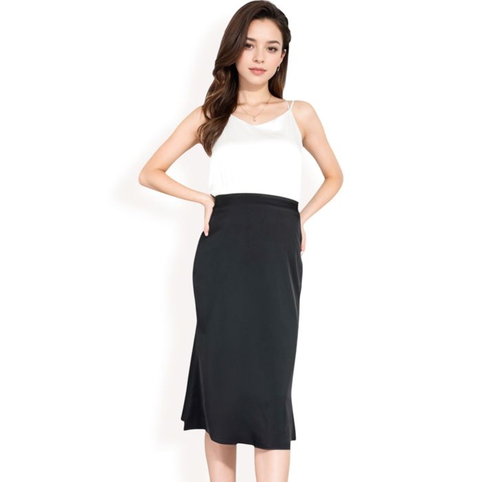 Women's Satin Midi Skirt With A-Line Silhouette And Elastic Waistband