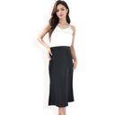 Black Large Women's Satin Midi Skirt With A-Line Silhouette And Elastic Waistband