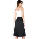 Black Large Women's Satin Midi Skirt With A-Line Silhouette And Elastic Waistband