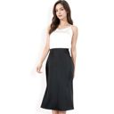 Black Large Women's Satin Midi Skirt With A-Line Silhouette And Elastic Waistband