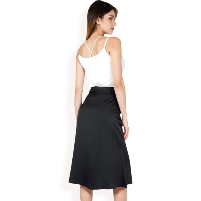 Women's Satin Midi Skirt With A-Line Silhouette And Elastic Waistband