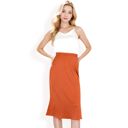 Brown Large Women's Satin Midi Skirt With A-Line Silhouette And Elastic Waistband