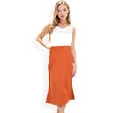 Brown Large Women's Satin Midi Skirt With A-Line Silhouette And Elastic Waistband