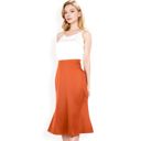 Brown Large Women's Satin Midi Skirt With A-Line Silhouette And Elastic Waistband