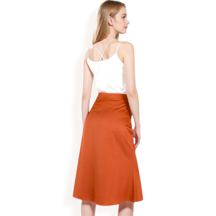 Women's Satin Midi Skirt With A-Line Silhouette And Elastic Waistband