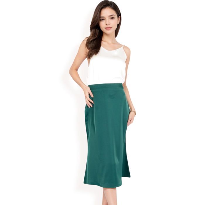 Women's Satin Midi Skirt With A-Line Silhouette And Elastic Waistband