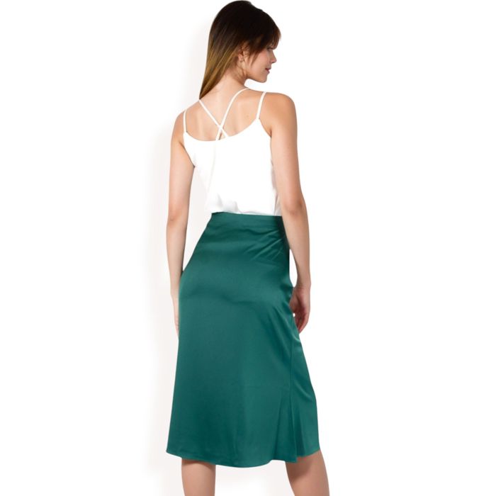 Women's Satin Midi Skirt With A-Line Silhouette And Elastic Waistband