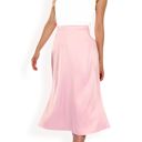 Pink Large Women's Satin Midi Skirt With A-Line Silhouette And Elastic Waistband