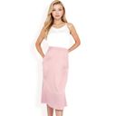 Pink Large Women's Satin Midi Skirt With A-Line Silhouette And Elastic Waistband