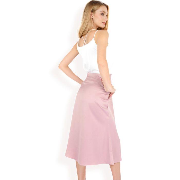 Women's Satin Midi Skirt With A-Line Silhouette And Elastic Waistband