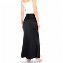 Black Large Women's Satin Maxi Skirt With High Waist And Flowing A-Line Design