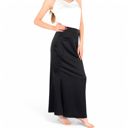 Black Large Women's Satin Maxi Skirt With High Waist And Flowing A-Line Design