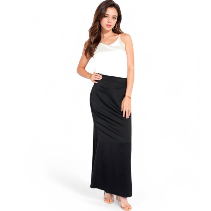 Women's Satin Maxi Skirt With High Waist And Flowing A-Line Design