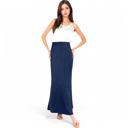 Blue Large Women's Satin Maxi Skirt With High Waist And Flowing A-Line Design