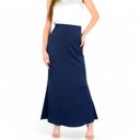 Blue Large Women's Satin Maxi Skirt With High Waist And Flowing A-Line Design