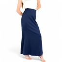 Blue Large Women's Satin Maxi Skirt With High Waist And Flowing A-Line Design