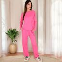 Pink Large Women's Long Sleeve Pajama Set with Relaxed Fit and Soft Fabric