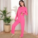 Pink Large Women's Long Sleeve Pajama Set with Relaxed Fit and Soft Fabric