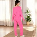 Pink Large Women's Long Sleeve Pajama Set with Relaxed Fit and Soft Fabric