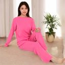 Pink Large Women's Long Sleeve Pajama Set with Relaxed Fit and Soft Fabric