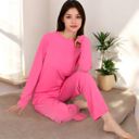 Pink Large Women's Long Sleeve Pajama Set with Relaxed Fit and Soft Fabric