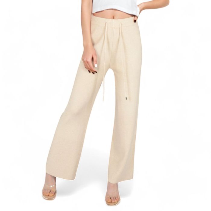 Women’s Wide-Leg Sweater Pants with Elastic Waistband and Adjustable Drawstring