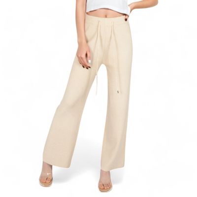 Women??s Wide-Leg Sweater Pants with Elastic Waistband and Adjustable Drawstring