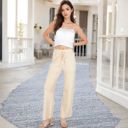 Beige Medium Women’s Wide-Leg Sweater Pants with Elastic Waistband and Adjustable Drawstring