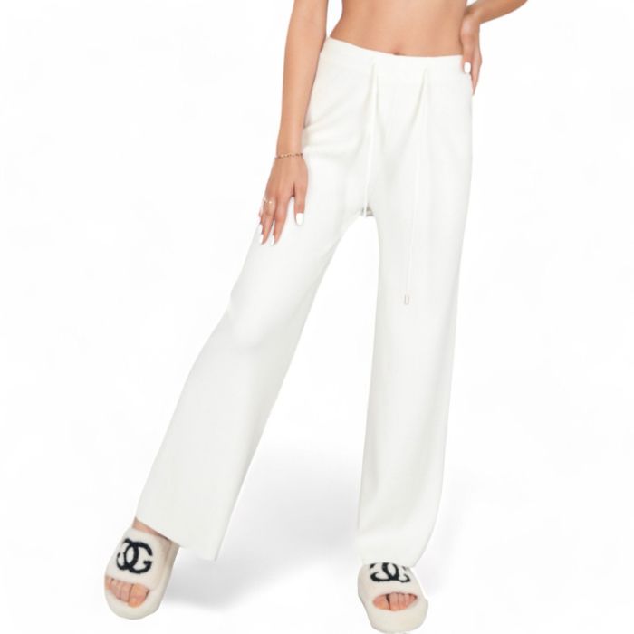 Women’s Wide-Leg Sweater Pants with Elastic Waistband and Adjustable Drawstring