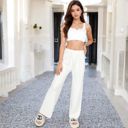 White Small Women’s Wide-Leg Sweater Pants with Elastic Waistband and Adjustable Drawstring