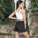 Black Large Women’s Sweater Knit Shorts with Ribbed Cuffs and Front Drawstring Closure for Casual Style